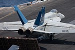 VFA-143 'Pukin' Dogs' commander F/A-18E Super Hornet ready to launch