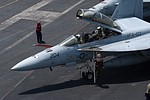 VFA-103 'Jolly Rogers' pilot and WSO getting ready in their F/A-18F Super Hornet