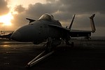 VFA-83 'Rampagers' F/A-18C Hornet at sunset