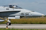 Spanish Hornet driver waiving as he taxies past the photographers