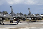 Ground crew performing a last minute check on the HAF 343 Squadron 'Star' F-16C 500