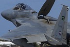 Close-up of the extended air brake on the landing F-15C Eagle 210