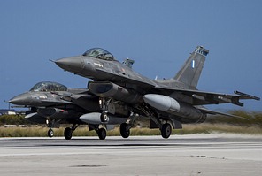 HAF 343 Sqn 'Star' F-16C and F-16D Block 52+s taking off together