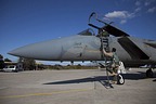 Saudi pilot climbing into a F-15C Eagle for another training mission