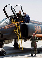 110 CW Commander colonel Konstantinos Karamesinis and 348 Squadron Commander lieutenant colonel Dimitris Papadimitriou boarding the 'The end of the film' Phantom