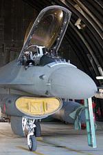 The Italian Air Force F-16s inside a shelter.