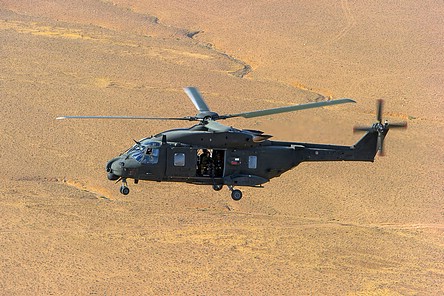 Italian Army NH90 in flight over the Afghan desert