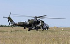 Czech Air Force Mi-24V Hind escorting Hungarian Mi-17 Hip