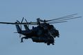 The two Czech Air Force Mi-24V 'Hind-E' attack helicopters in close formation.