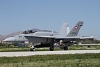 Swiss Air Force F-18C J-5019 carrying the tigerclaw artwork on its tanks.