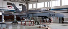 F/A-18A+ Hornet in the Ala 46 maintenance hangar at Gando