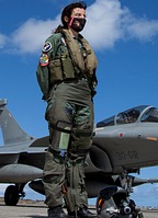Spanish Air Force Hornet pilot wearing the Ala 46 and Ocean Sky 2020 patches, and 462 squadron mask