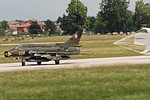 Su-22M4 '8205' deploying its brake chute after landing at Istrana.