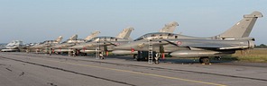 Line-up of Rafale B, Mirage 2000N, and Mirage 2000B/C aircraft at Evreux on July 14th