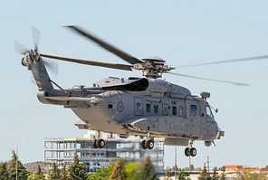 The CH-148 Cyclone is fitted with rescue winch, search light, martime surface radar, FLIR/EO turret and dipping sonar