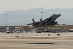 Dramatic shot of ROKAF F-15K going airborne to simulate air-to-ground precision strikes