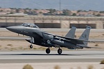 USAF F-15E Strike Eagle carrying AIM-120 rounds and practise bombs