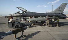 Maintainers prepare an F-16 Fighting Falcon for combat after arriving on Bagram Airfield, Afghanistan, Aug. 31, 2017. Within hours of arriving from Aviano Air Base, Italy, the new F-16s were loaded with munitions and ready to deliver airpower in Afghanistan. (U.S. Air Force photo by Staff Sgt. Benjamin Gonsier)