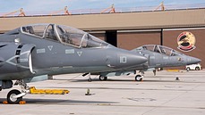 In front of the VMAT-203 building, on the vast platform of MCAS Cherry Point, TAV-8Bs are waiting for their next training sortie.