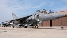 Beneath this Harriers wing, two of the four exhaust nozzles are clearly visible.