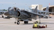 The AV-8B+ version is equipped with the APG-65 multi-mode radar, in the background a couple of EA-6B Prowlers